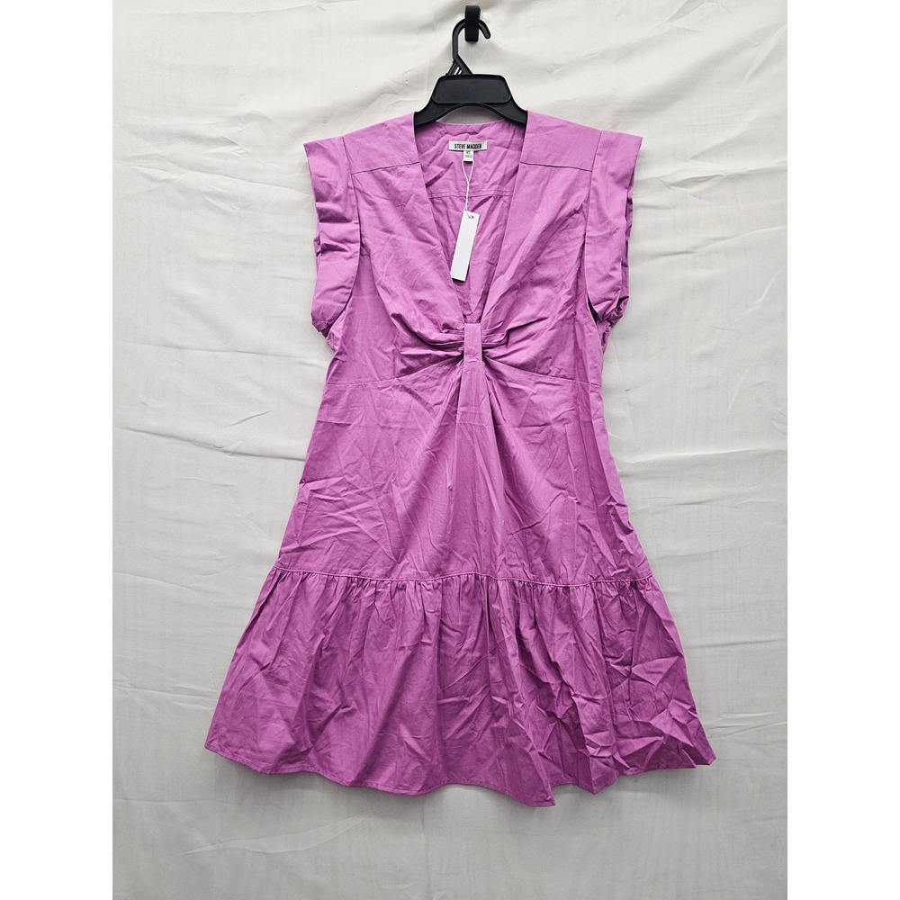 Steve Madden Womens V-Neck Tiered Mini Dress Purple Cotton Casual Size XL‎